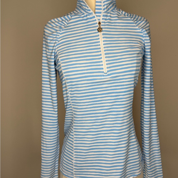 Lilly Pulitzer Luxletic Justine Pullover Blue White Beach Happy Stripe UPF 50 - Picture 8 of 13